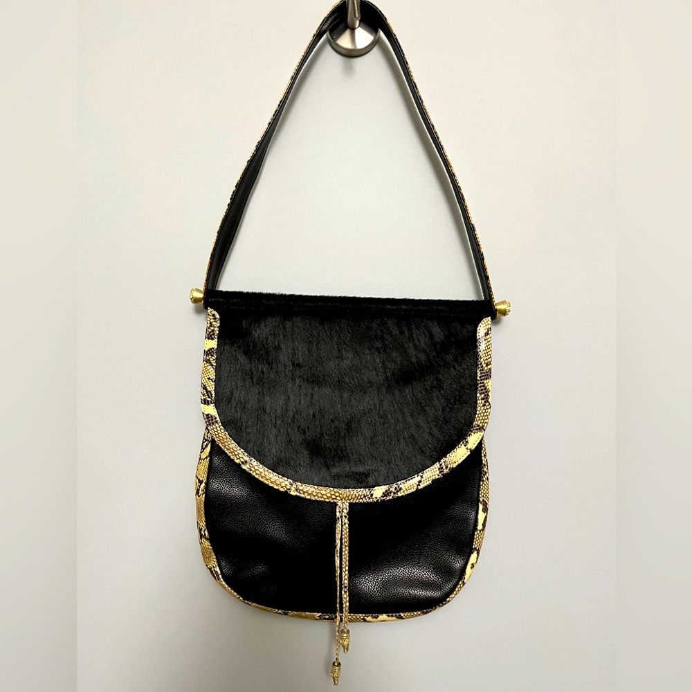 Barry Kieselstein-Cord bag w/ snake skin trim, pony hair flap, alligator metals